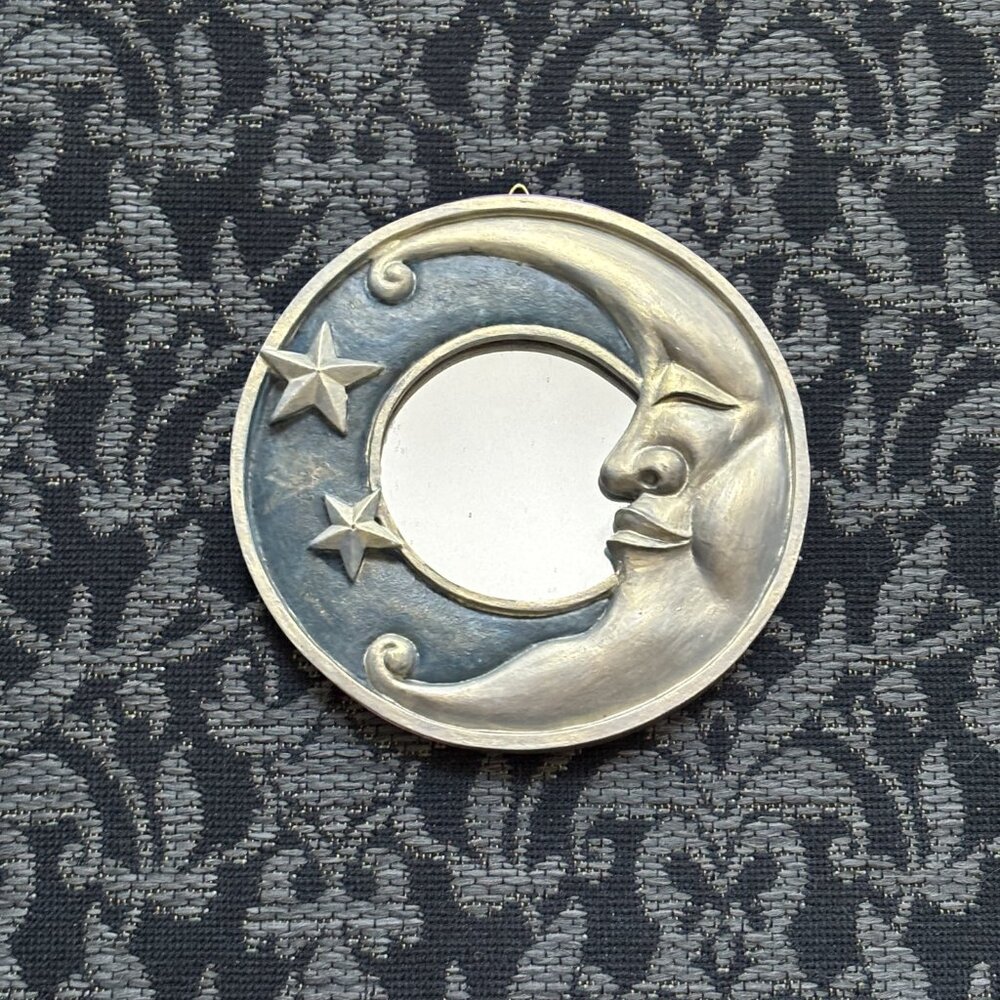 🌙 Hallowette - Handpainted Moon & Stars Mirror - Silver N' Gold